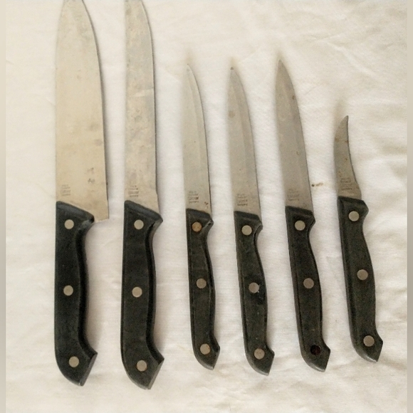 Group of 6 Slitzer Rostfrei German Knives - Stainless Steel Black Handles - Picture 7 of 11